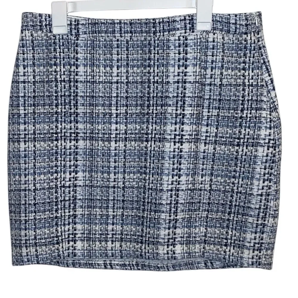 FRANCESCA’S Tweed Blue Black White Skirt